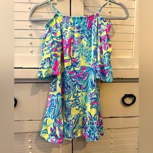 Lilly Pulitzer Jaci girls Dress lemon drop print M (6-7) ruffle beach
